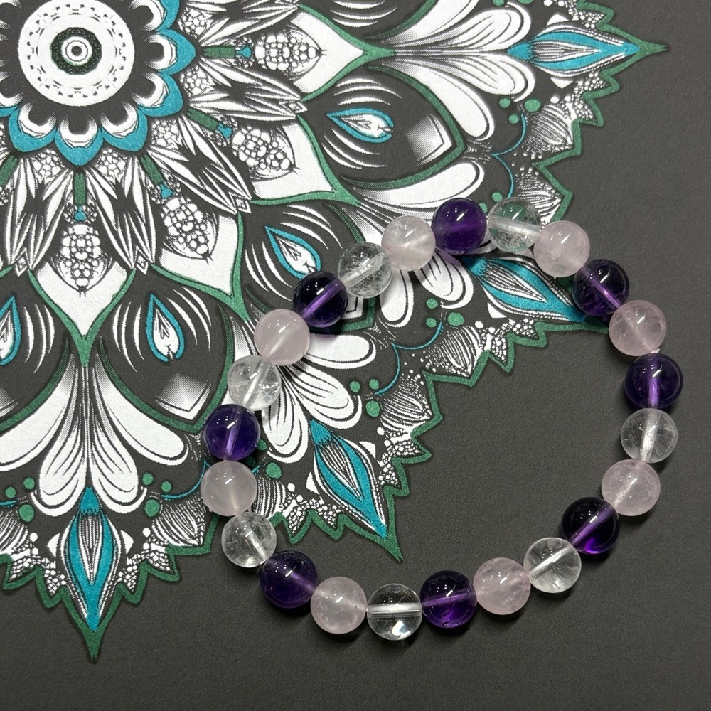 Amethyst, Rose, and Clear Quartz Bracelet